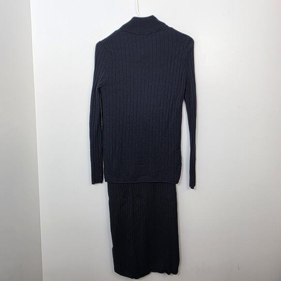 Zara Black Ribbed Fitted Wool Minimalist Quiet Luxury Sweater + Skirt Set Size S - Picture 3 of 9